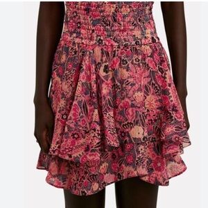 A.L.C. Skirt Vera Silk Blend Ruffled Floral Smocked Waist Size 4